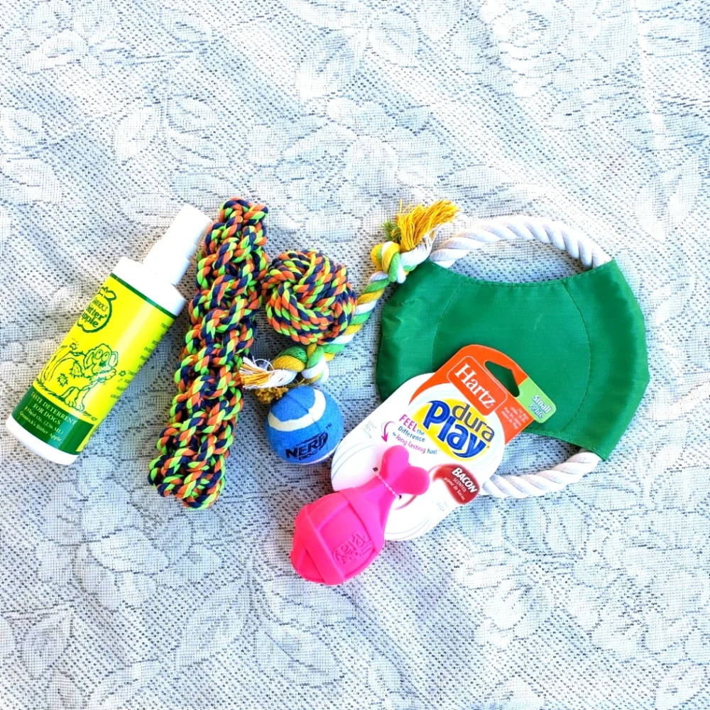 Bitter apple chew deterrent and chew toy bundle